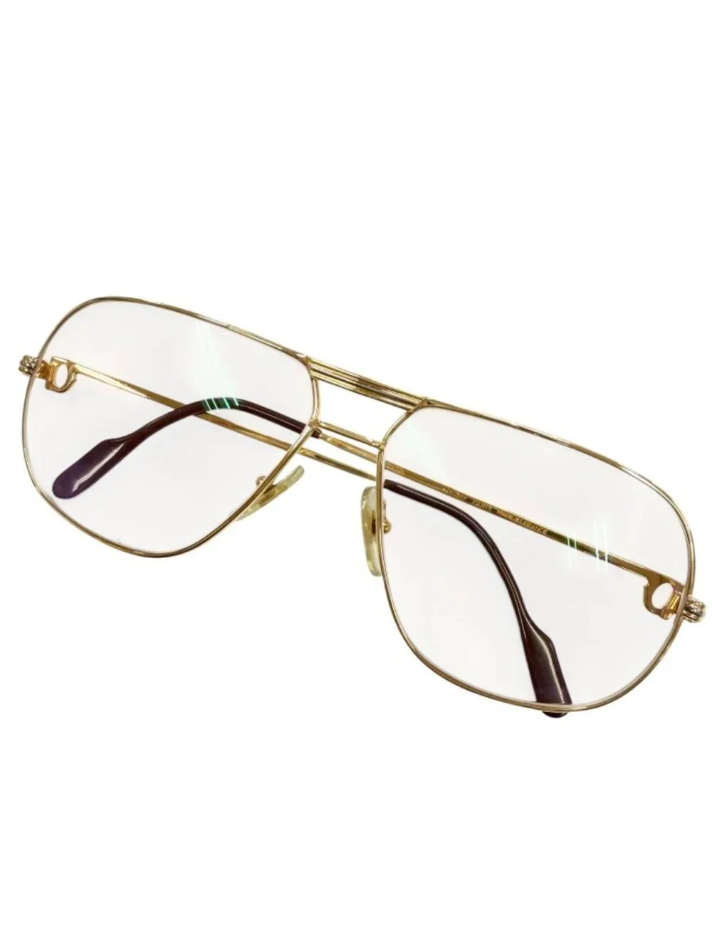 Cartier Vintage Trinity Two Bridge Logo Eyewear Sunglasses Gold Bordeaux